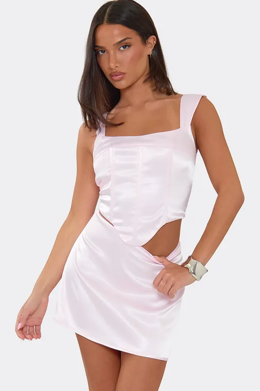 Strappy Square Neck Satin Corset Top - EGO