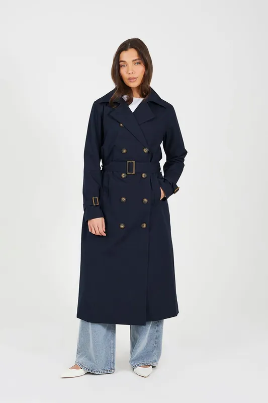 Double-Breasted Longline Trench Coat