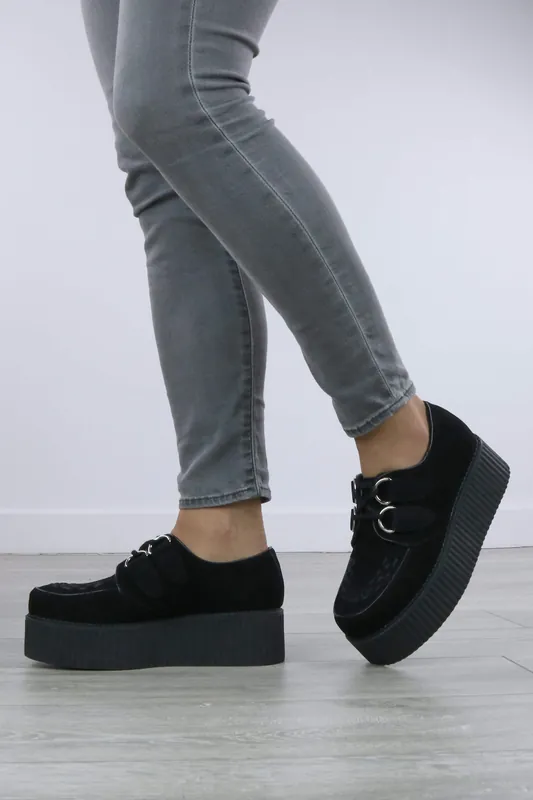 Mid Wedge Heel Lace Up Double Platform Creeper Brogues - AJVANI