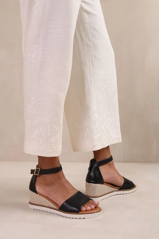 Dusk' Wide Fit Wedge Shoes With Buckle Ankle Strap - Where's That From