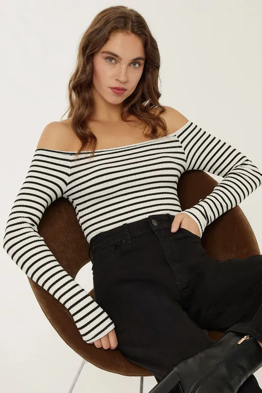 Off Shoulder Striped Blouse - Hiccup