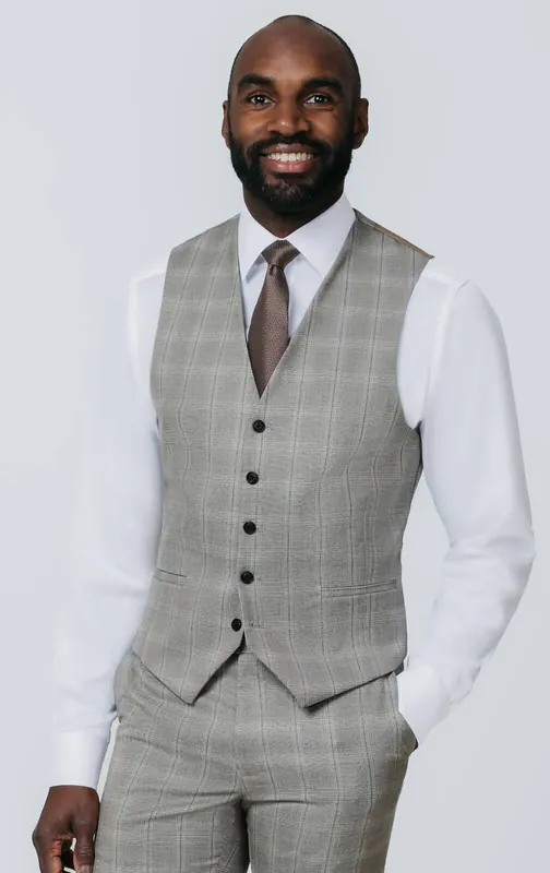 Taupe Check Waistcoat - Dobell