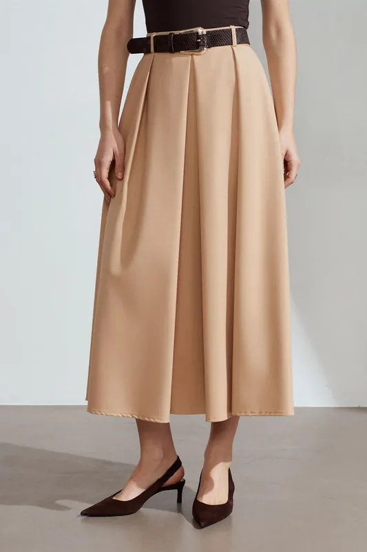 High-Waist Midi Straight Crepe Skirt
