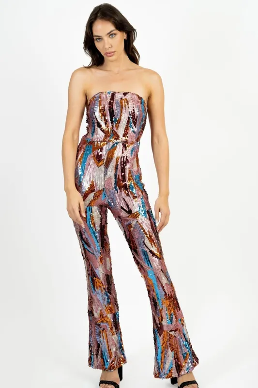 Beena Jumpsuit Multi Sequin - Jaded Rose
