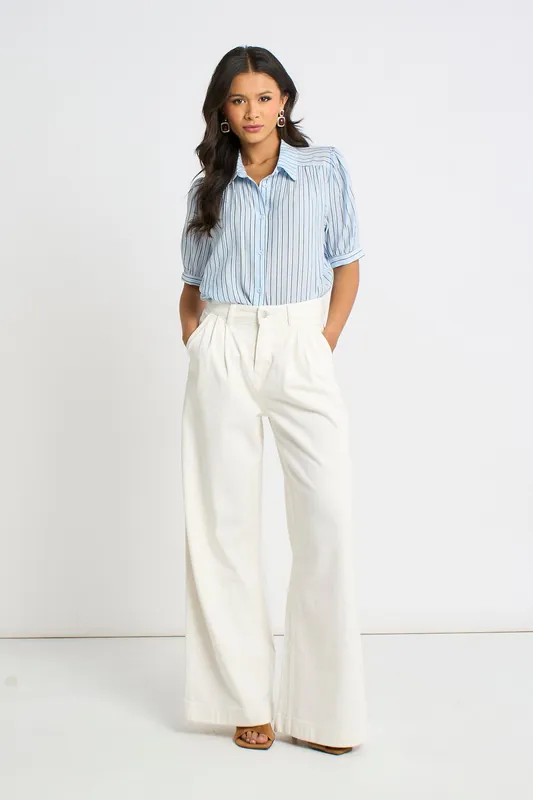 Off White Pleat Wide Leg Jean - Gini London