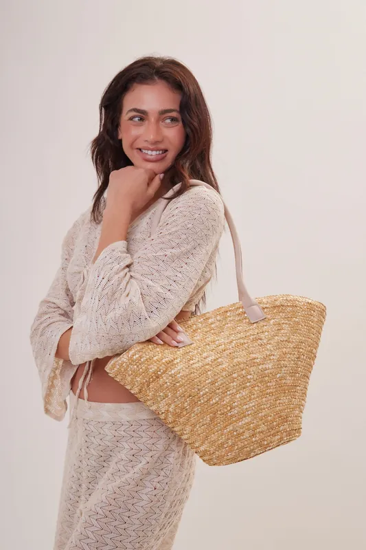 Straw Basket Bag with Suede Handles - My Accessories London