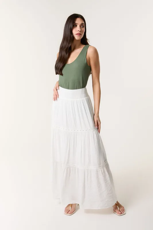 Ivory Mix Crochet Maxi Skirt - Blue Vanilla