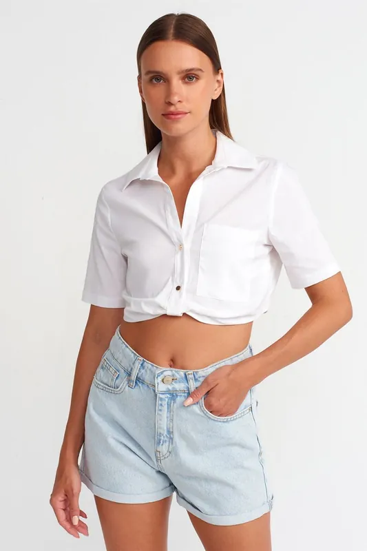 Women's Cropped Poplin Shirt - Dilvin