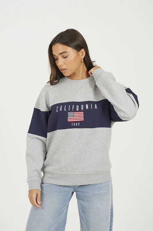 Contrast Stripe Panel Crew Neck Sweatshirt - Brave Soul