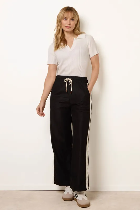 Black Corduroy Side Stripes Trousers - Blue Vanilla