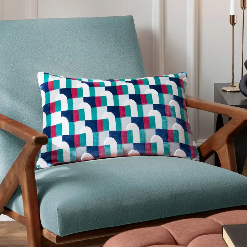 Keela Cut Velvet Geometric Cushion - Paoletti