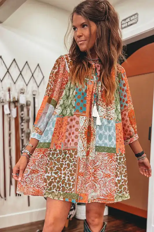 Patchwork Print Dress - Everyday The Label