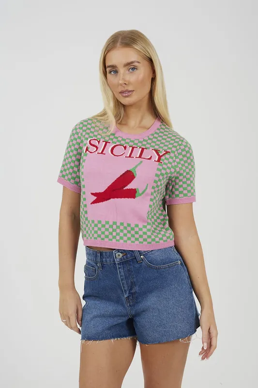 Short Sleeve Checked Jaquard Jumper - Brave Soul