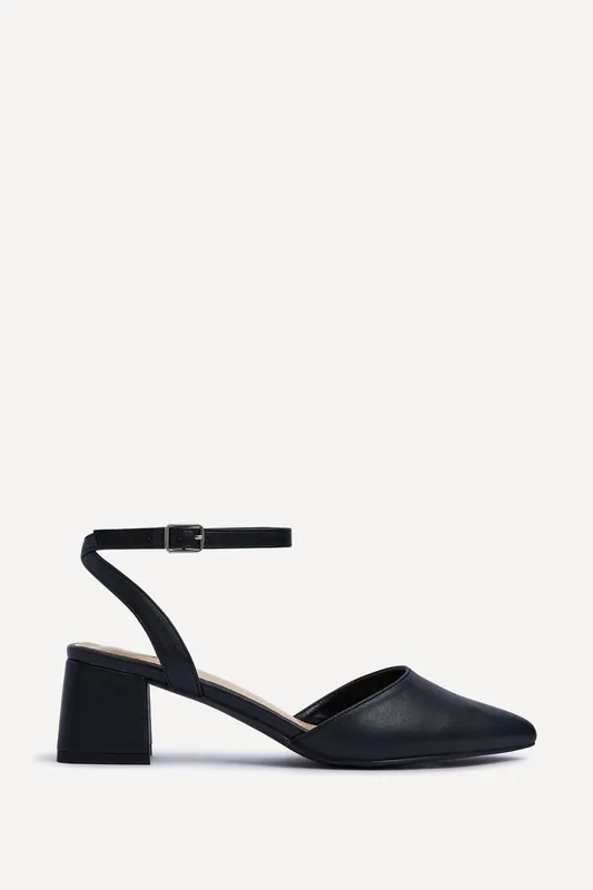 Suzy Wide Fit Black Faux Leather Court Heel - Linzi