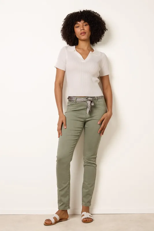 Light Green Slim Leg Stretch Denim Scarf Trousers - Blue Vanilla