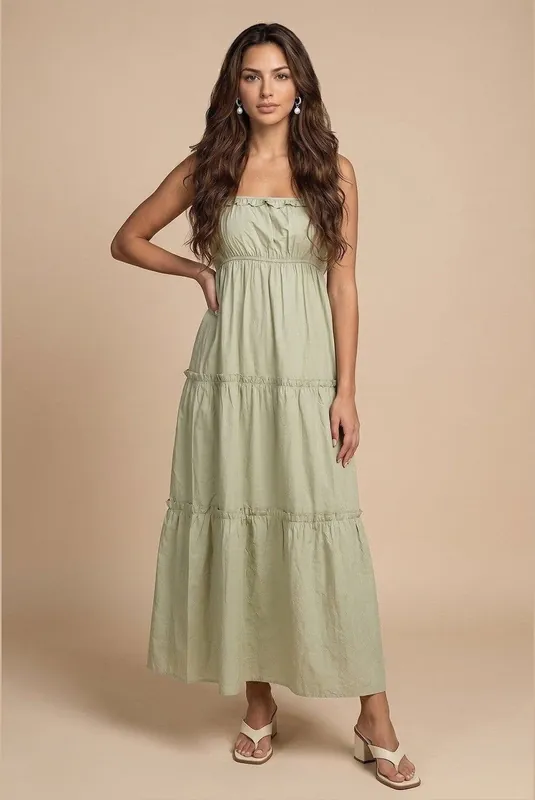 Sage Ruched Tiered Maxi Dress - Urban Bliss