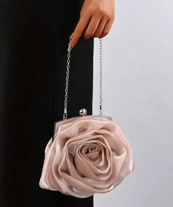 Flower Rose Ruffle Wedding Evening Clutch Bag - AJVANI