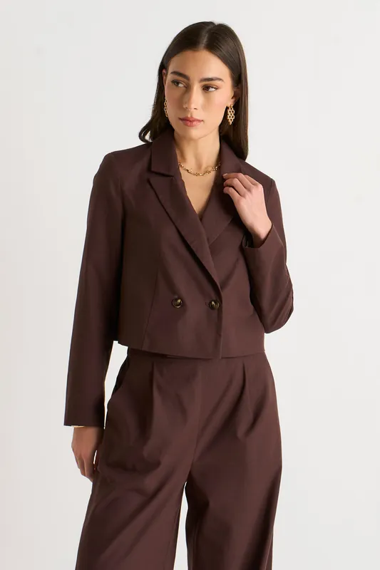 Brown Double Breasted Linen Jacket - Gini London
