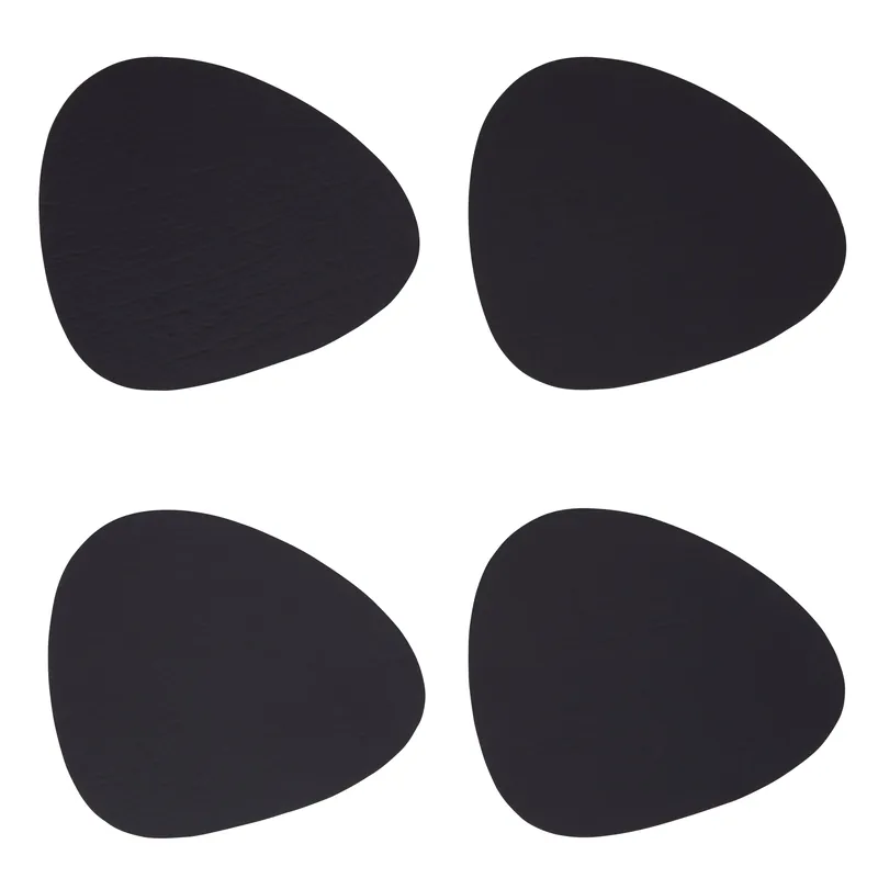 Catlins 4Pc Pebble Black Leather Coasters - Orsina