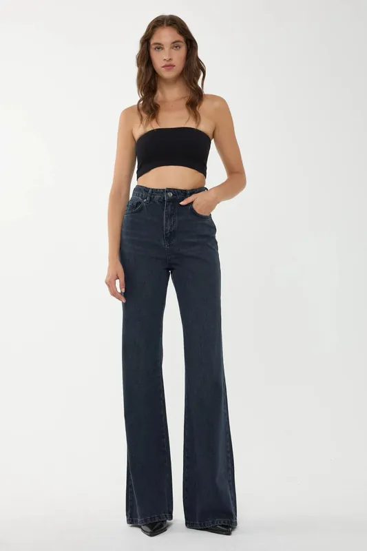 High Waist Wide Leg Denim Jeans - Hiccup