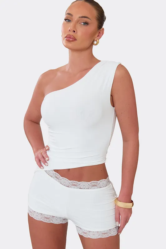 Strappy Off The Shoulder Lace Trim Slinky Playsuit - EGO