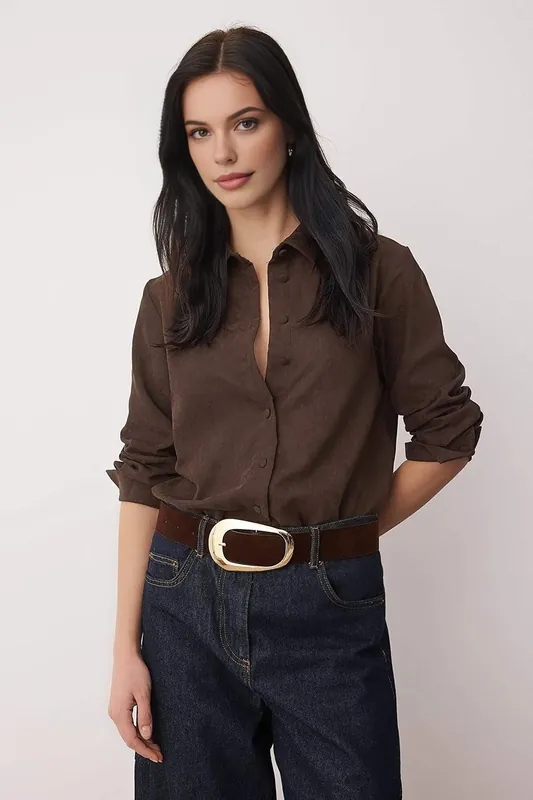Gold Oval Buckle Faux Leather Wide Waist Belt - WOVCOR