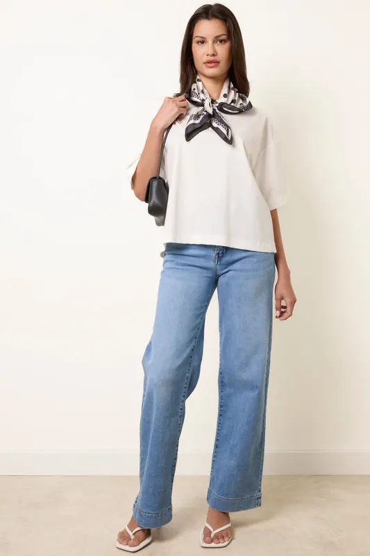 Light Blue Hem Wide Leg Soft Jeans - Blue Vanilla