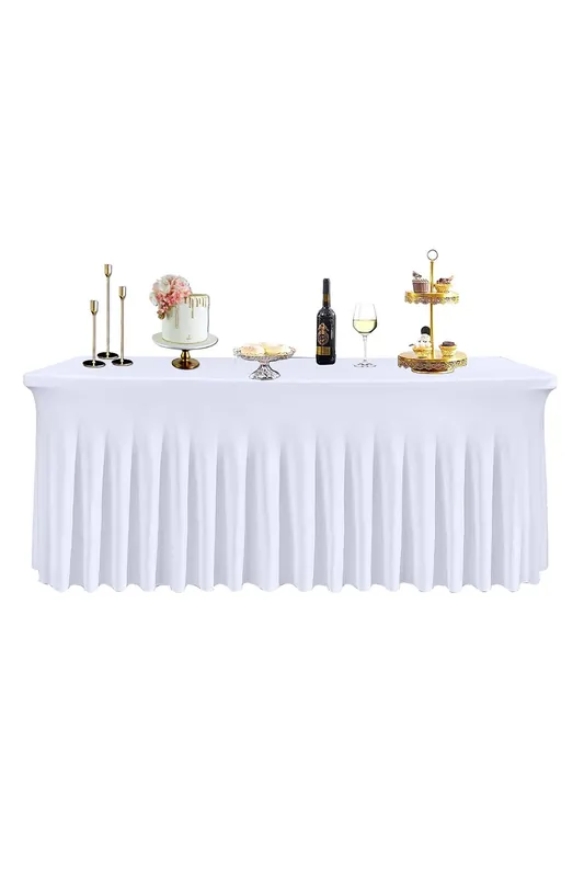 6ft Fitted Rectangle Spandex Table Skirts, Ruffled Tablecloth - Neel Blue