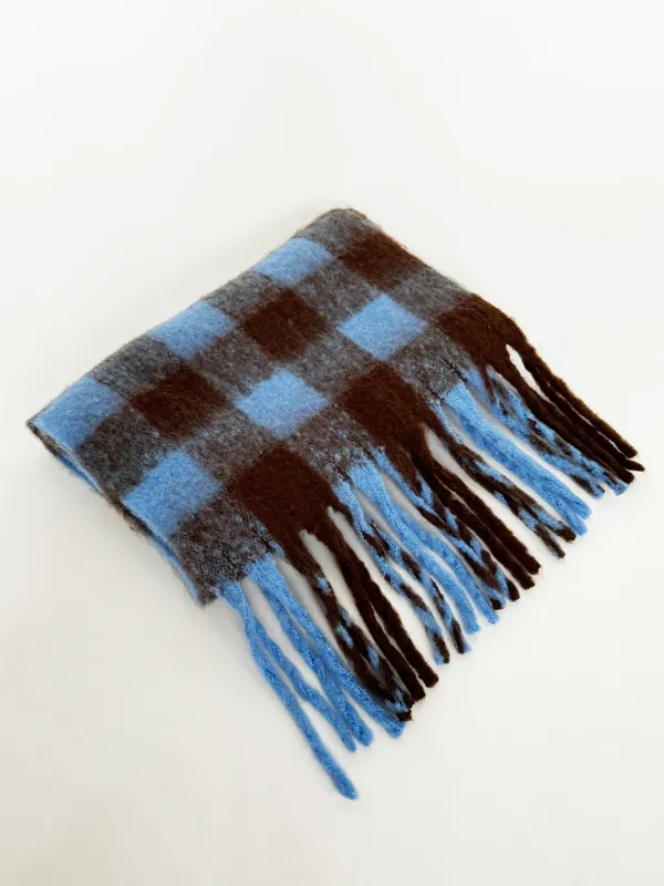 Chunky Check Scarf in Brown and Blue - SVNX