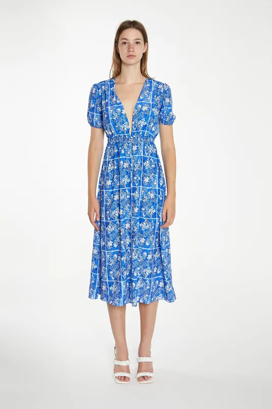 Plunge Neck Midi Dress - Shnoo