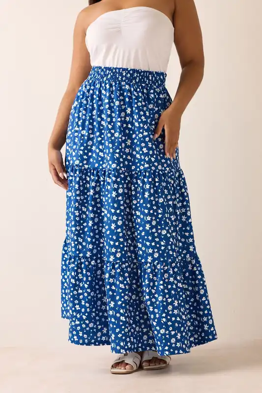 Floral Print Tiered Maxi Skirt - Yours