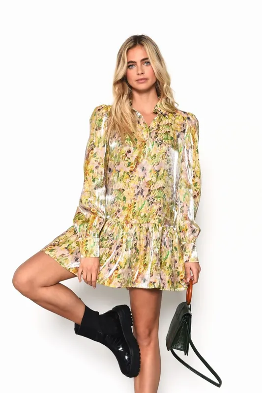 Tiered Puff Sleeve Shirt Dress - Shnoo
