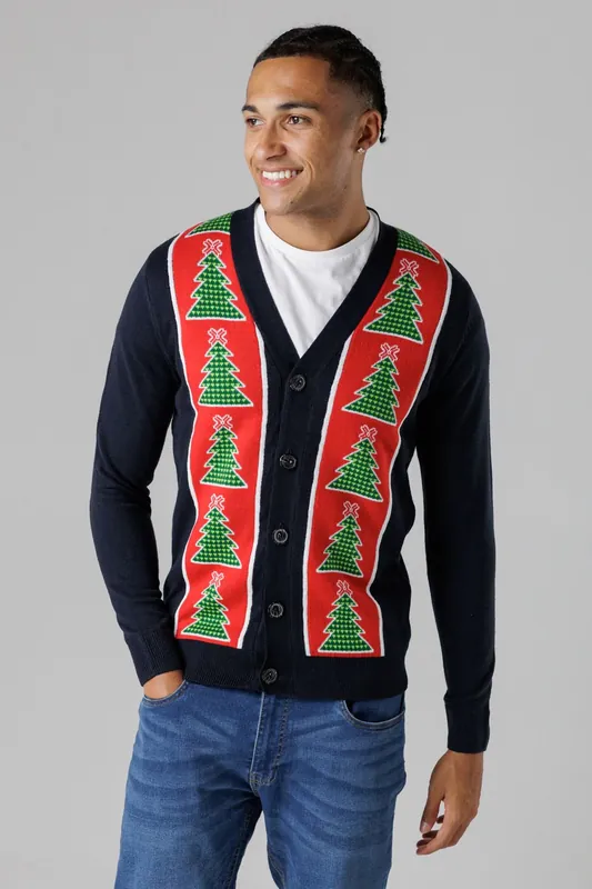 Festive Jacquard V-Neck Cardigan