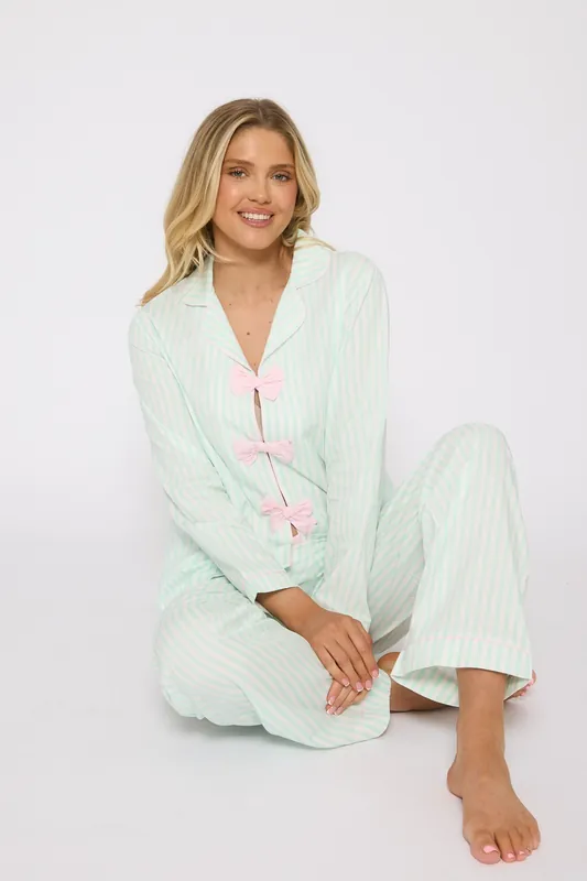 Striped Cotton Pyjama with Bows - Loungeable