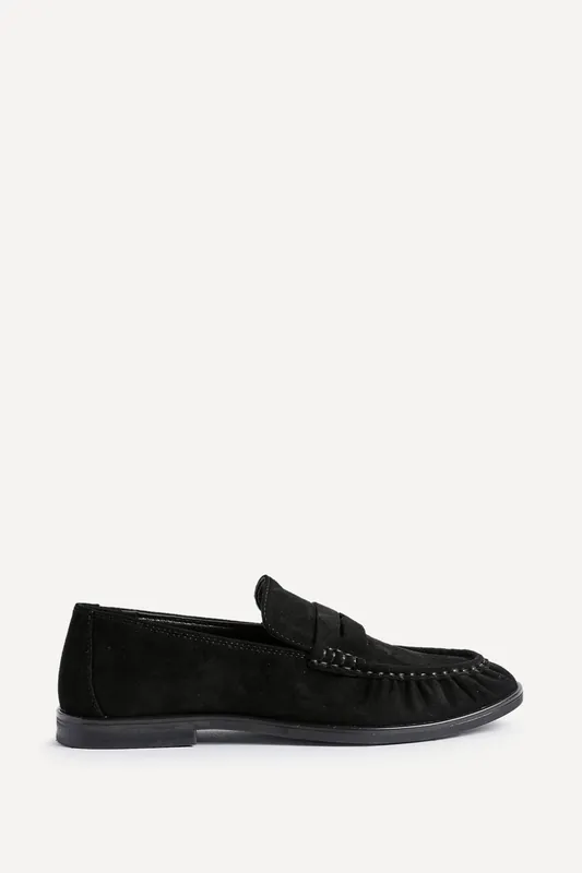 Belmont Black Suede Leather Ruched Loafer - Linzi