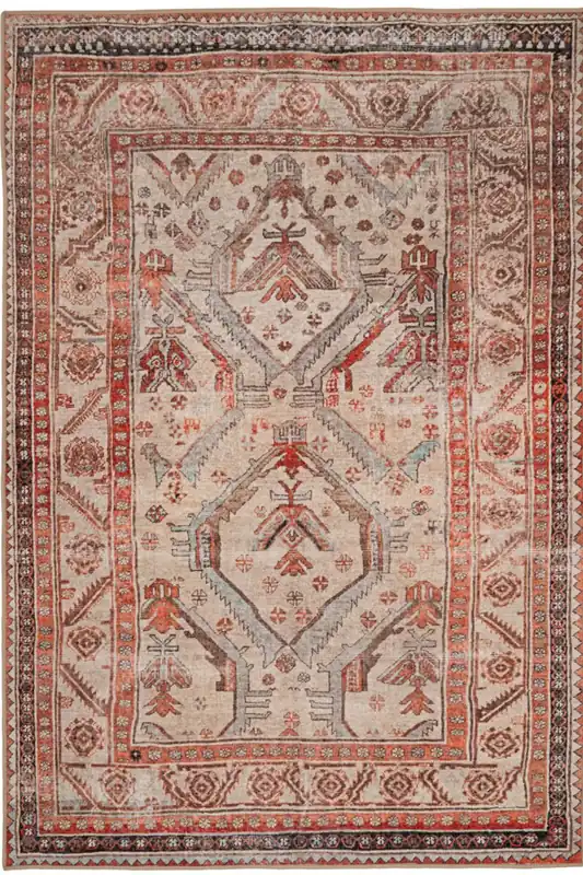 Neutral Terracotta Beige Vintage Distressed Washable Living Room Area Rug - Kukoon