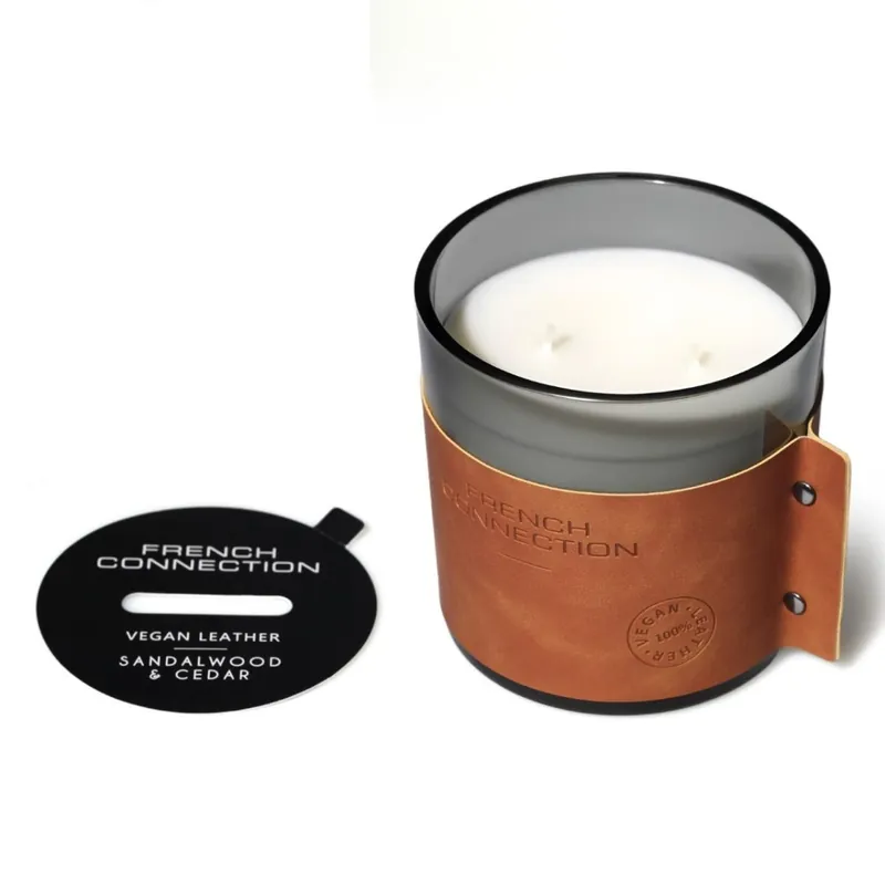 Leather Effect Candle Sandalwood & Cedar 340g Single Wick - French Connection