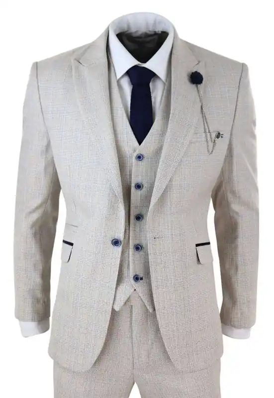3 Piece Check Tweed Herringbone Vintage Classic Suit - Infinity Leather