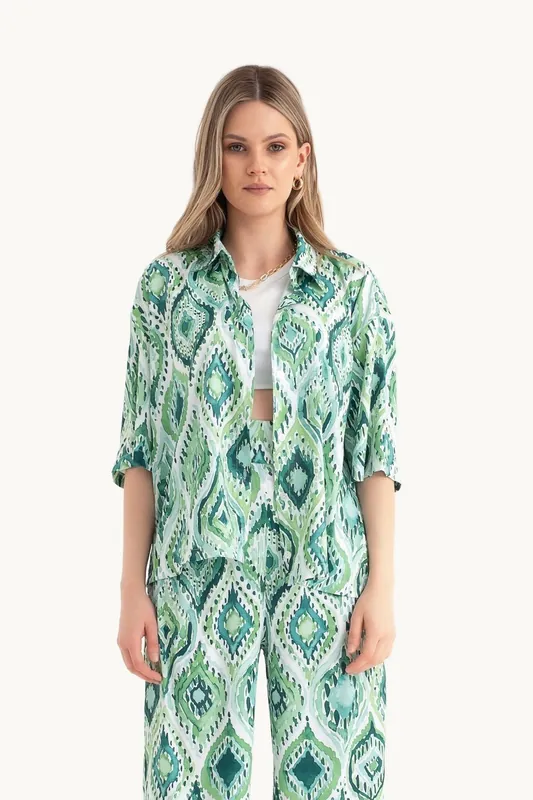 Satin Relaxed Short Sleeve Boho Shirt - Hiccup