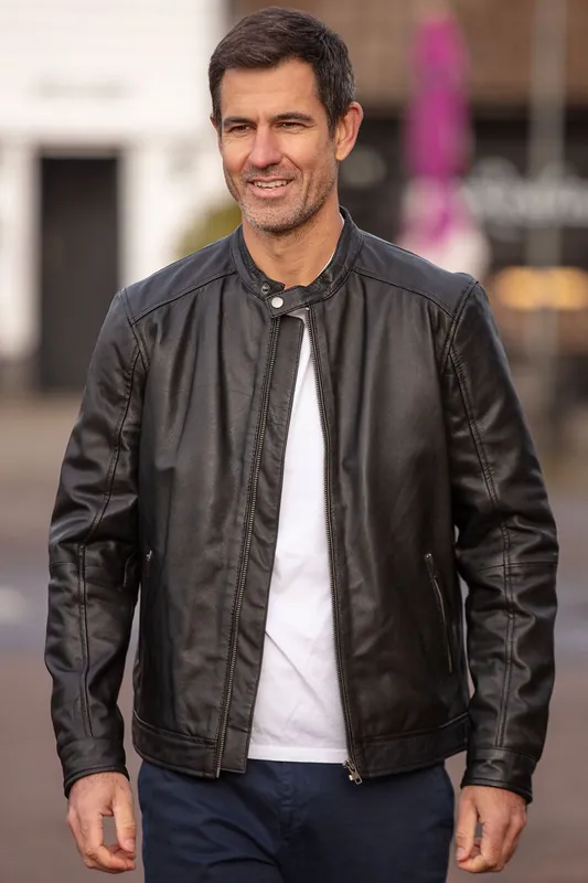 Real Leather Mandarin Collar Biker Jacket - Ashwood Leather