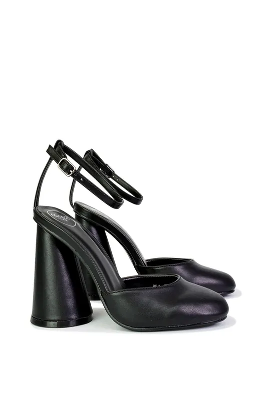 Ekin' Ankle Strap Statement Cylinder Block Heel - XY London