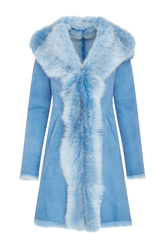 Toscana Sheepskin Suede Leather Hooded Trench Coat - Aura