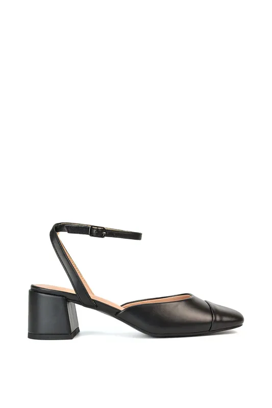 Mavis' Low Mid Heel Square Toe Court Shoes With Ankle Strap - XY London