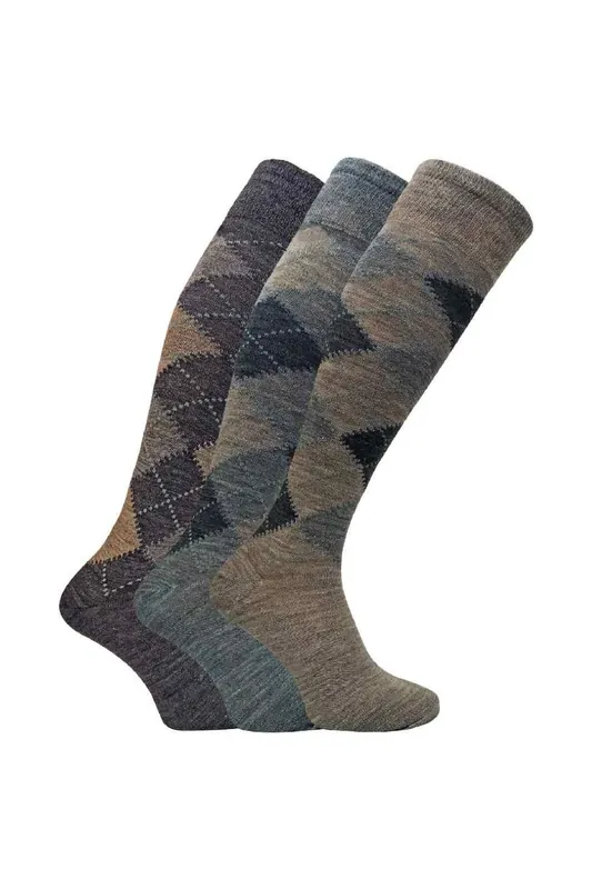 3 Pack Extra Long Knee High Argyle Lambs Wool Socks - Sock Snob