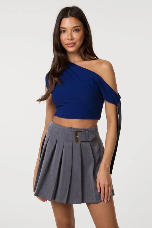 Navy Soft Cotton Asymmetric Tie Sleeve Top - Pink Vanilla