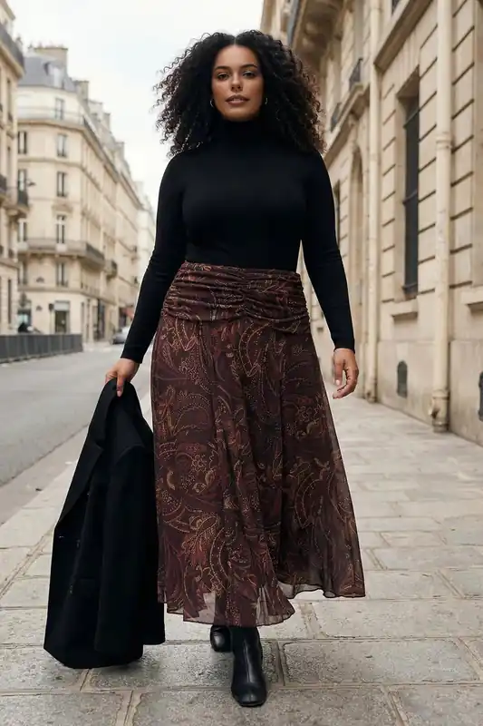 Paisley Print High Waist Midaxi Skirt with Draped Detail - WOVCOR