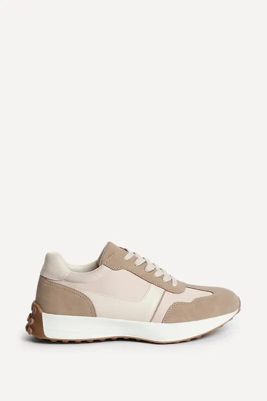 Hustle Beige Suede Mix Sports Trainers - Linzi