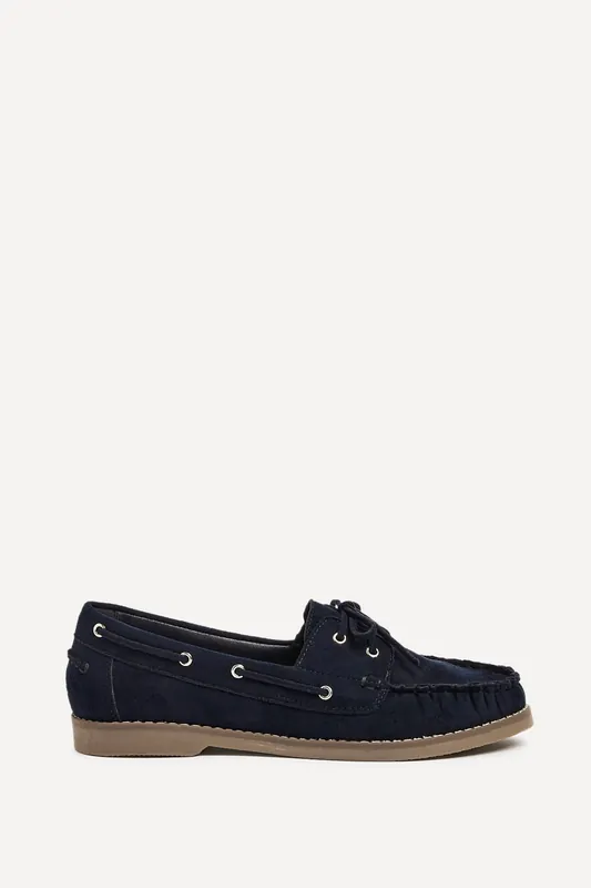 Frame Navy Faux Suede Boat Shoes - Linzi
