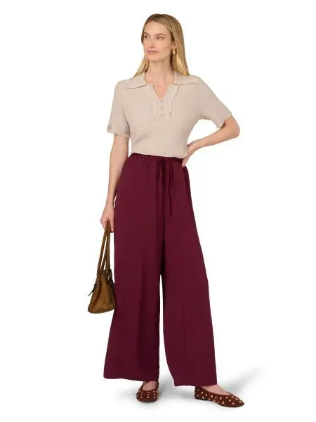 Wide Leg Skinny Waistband Pull On Trousers - Adrianna Papell