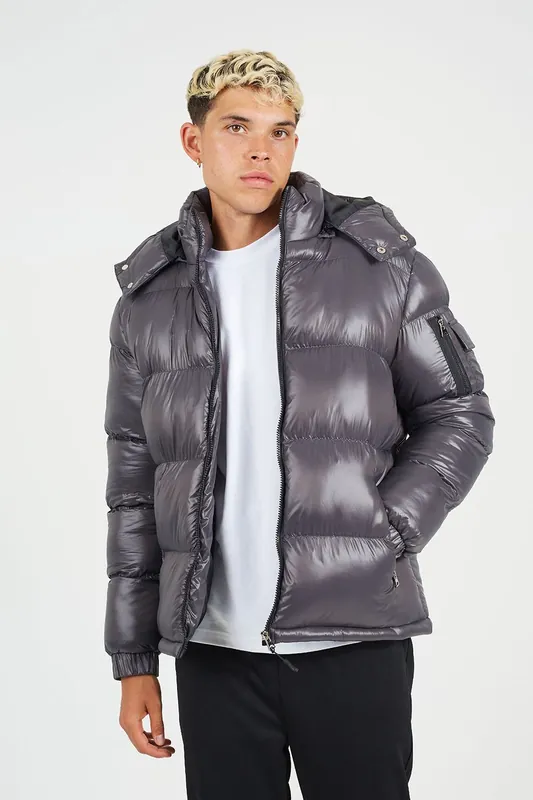 Hooded Padded Puffer Jacket with Detachable Hood - Brave Soul
